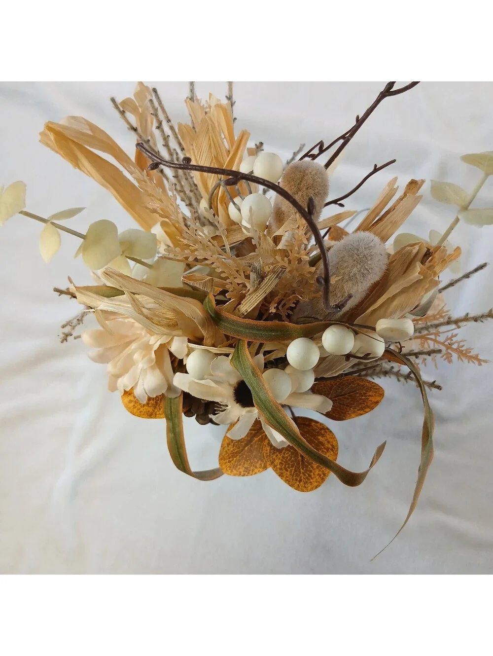 Cottagecore Dried Floral Centerpiece White Ceramic Vase Fake Fall Flowers